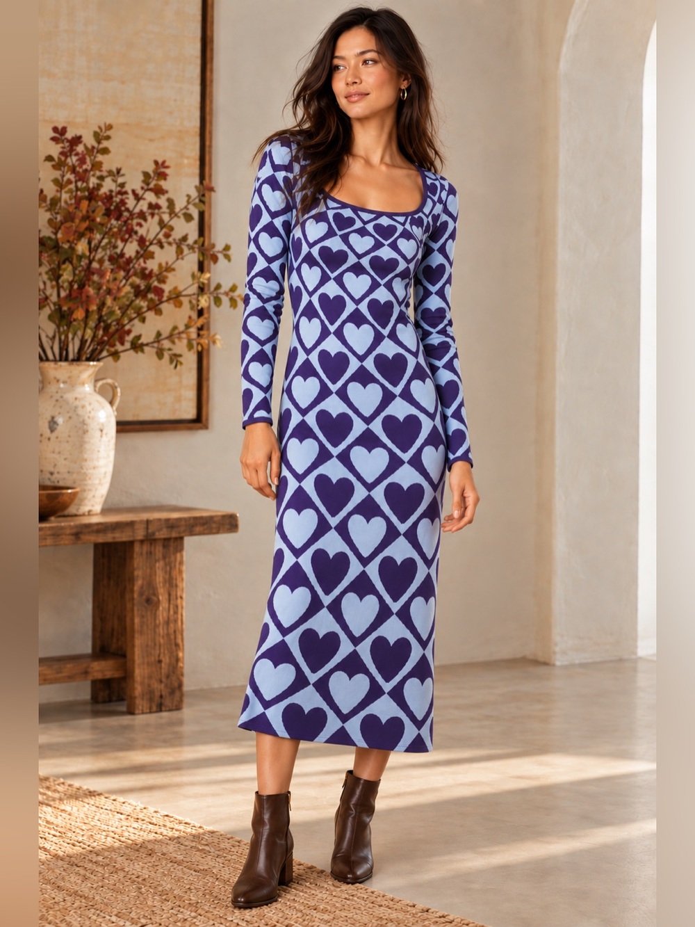 Farm Rio x Anthropologie Heart Print Knit Midi Dress M NWT